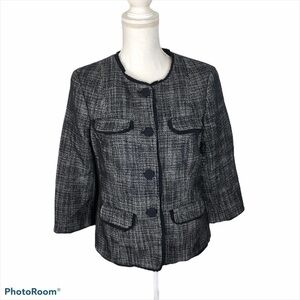 Talbots Woven Blue Ribbon Trim Jacket Sz 8